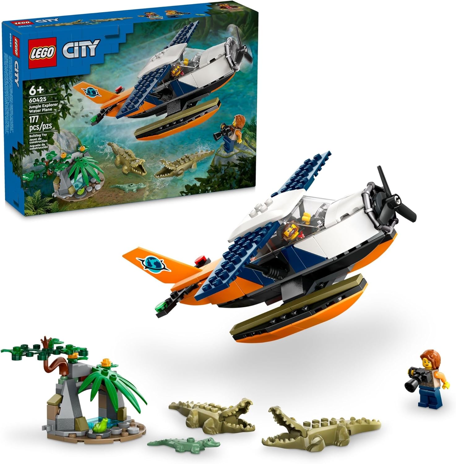 LEGO CITY JUNGLE EXPLORER - JUGUETE DE AVIÓN ACUÁTICO PARA NIÑOS Y NIÑAS, A PARTIR DE 6 AÑOS, CON 2 MINIFIGURAS PARA JUEGOS - 1