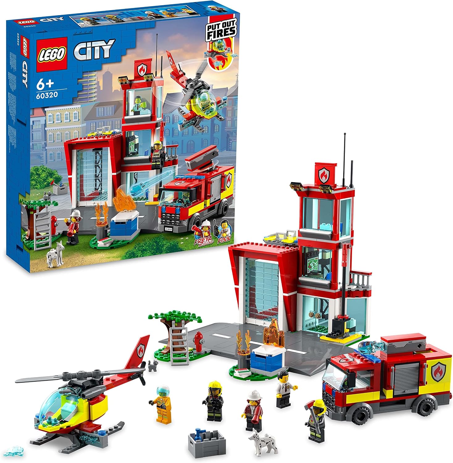 LEGO JUEGO DE ESTACIÓN DE BOMBEROS CITY 60320 CON GARAJE, HELICÓPTERO Y CAMIÓN DE BOMBEROS, JUGUETES MÁS MINIFIGURAS - 1