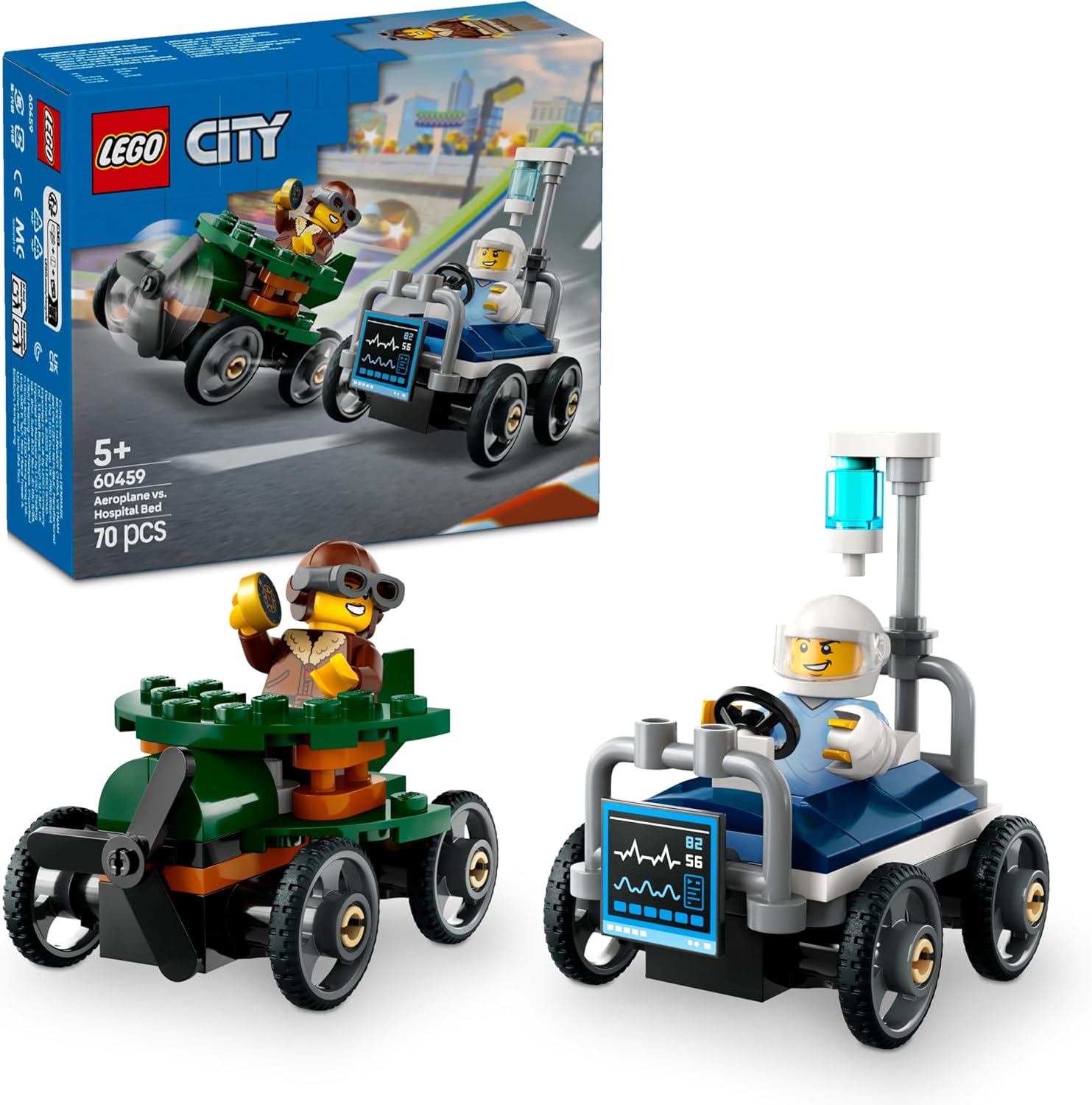 LEGO 60459 CIUDAD DE AVIÓN A CAMA DE HOSPITAL, PAQUETE DE COCHES DE CARRERAS, JUGUETE, CUMPLEAÑOS, REGALO, BLOQUES, NIÑOS - 1