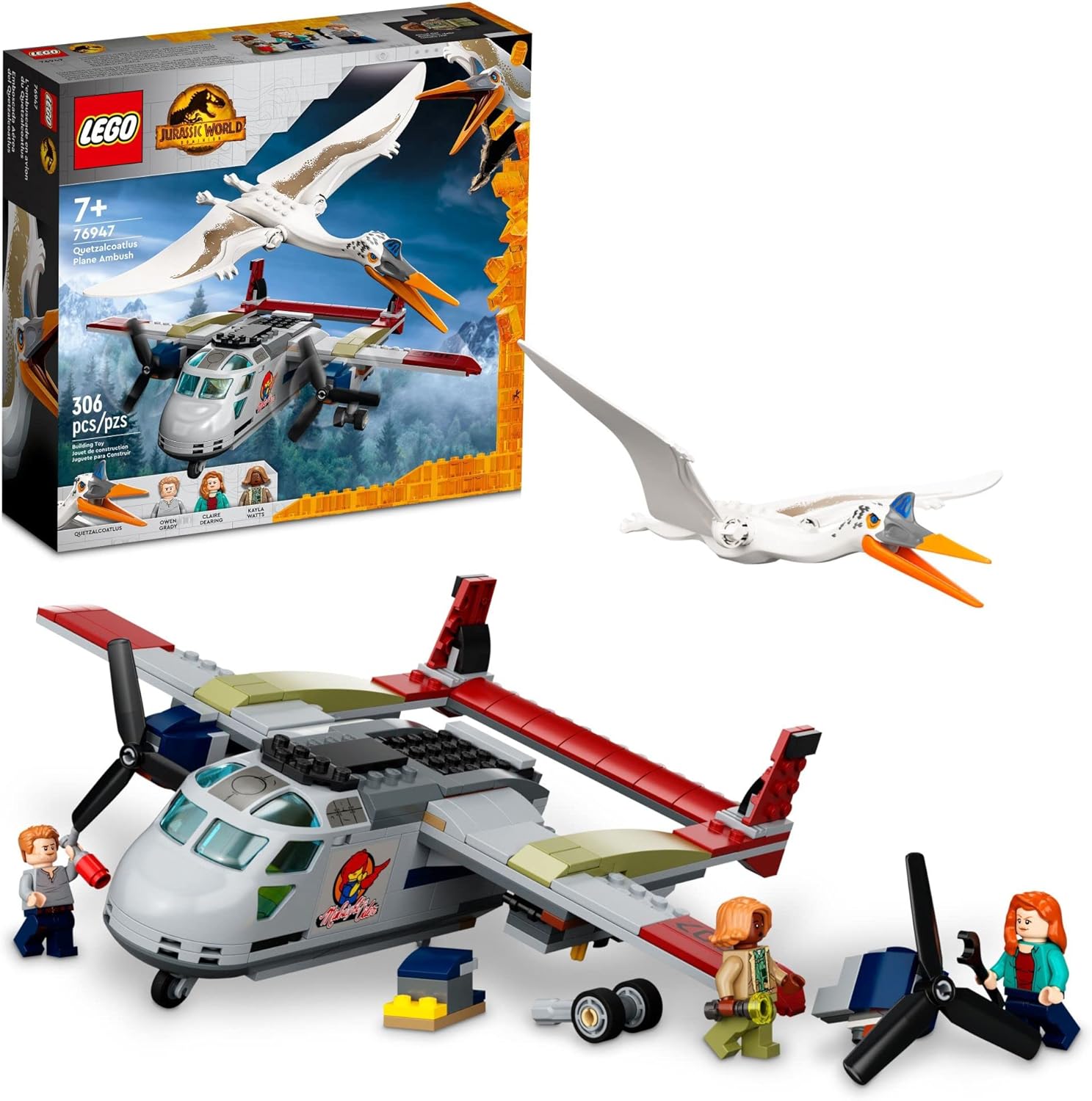 LEGO JURASSIC WORLD QUETZALCOATLUS - JUEGO DE EMBOSCADA DE AVIÓN 76947, CON FIGURA DE JUGUETE DE DINOSAURIO Y MODELO - 1