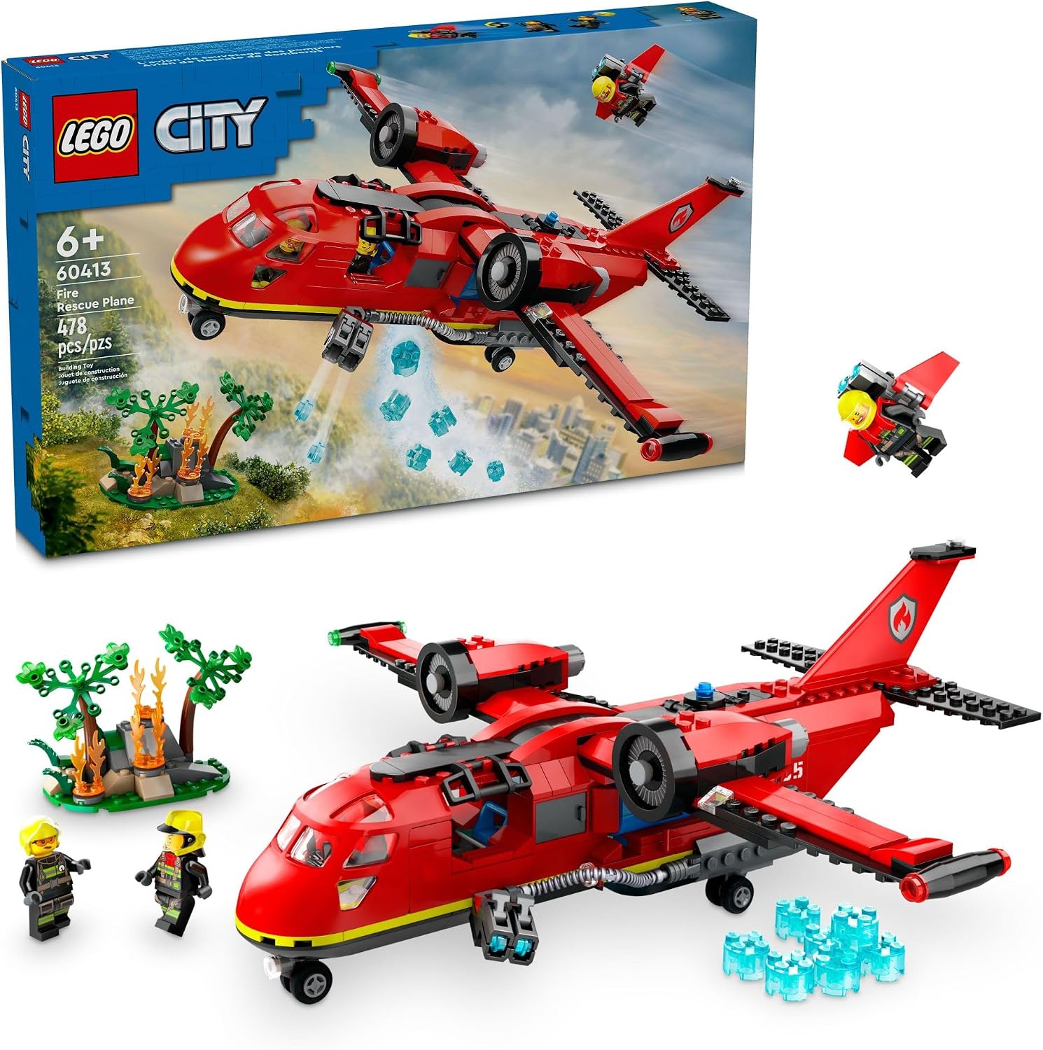 LEGO CITY AVIÓN DE RESCATE DE BOMBEROS - JUEGO DE BLOQUES DE CONSTRUCCIÓN PARA NIÑOS Y NIÑAS, EDADES 6 - JUEGO DE SIMULACIÓN - 1