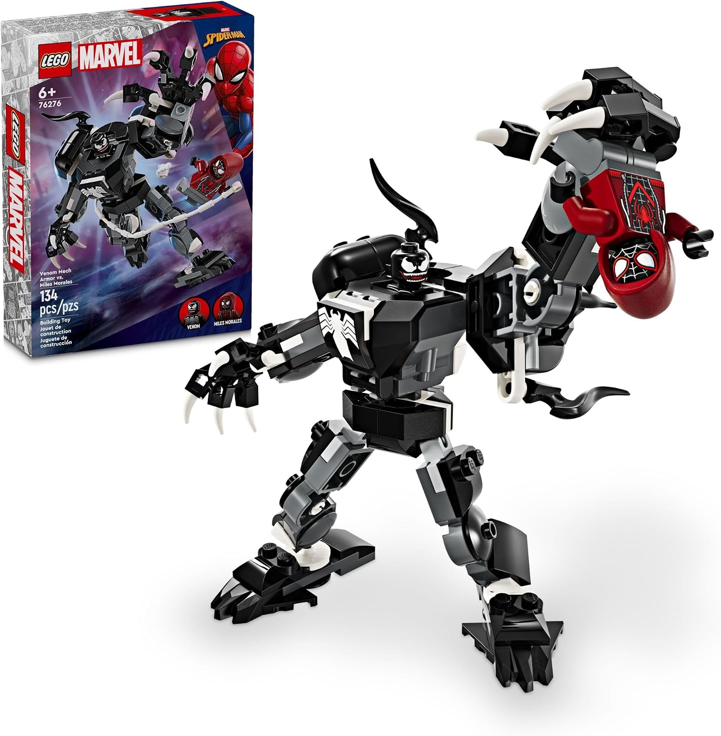 LEGO MARVEL VENOM MECH ARMOR VS. MILES MORALES, ACCIÓN POSABLE PARA NIÑOS, JUEGO DE CONSTRUCCIÓN DE MARVEL CON MINIFIGURAS, - 1