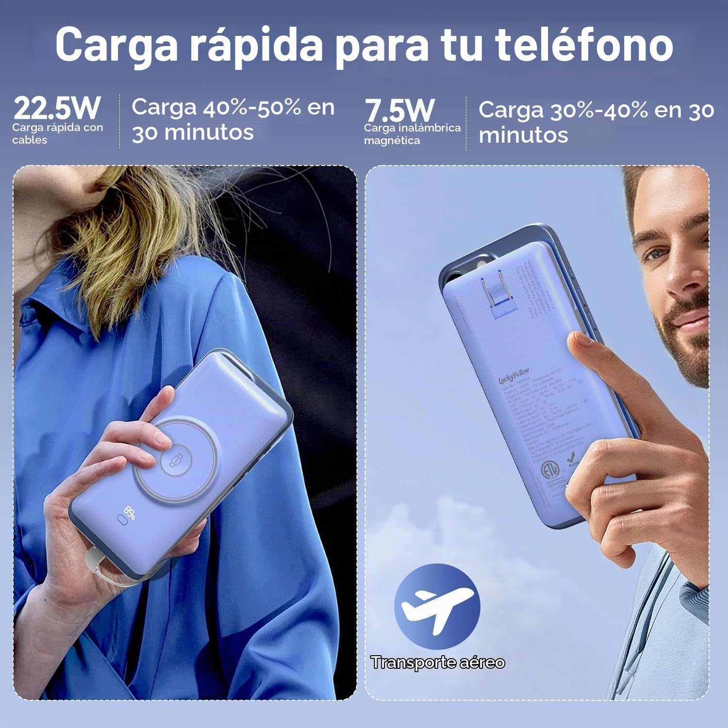 CARGADOR PORTÁTIL MAGNÉTICO DE 10000 MAH PARA IWATCH Y IPHONE, 22,5 W USB C DE CARGA RÁPIDA, BANCO DE ENERGÍA INALÁMBRICO - 7