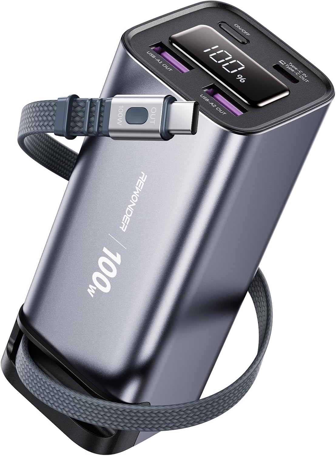 BANCO DE ENERGÍA DE 100 W DE CARGA RÁPIDA 20000 MAH, CABLE USB-C RETRÁCTIL - 1