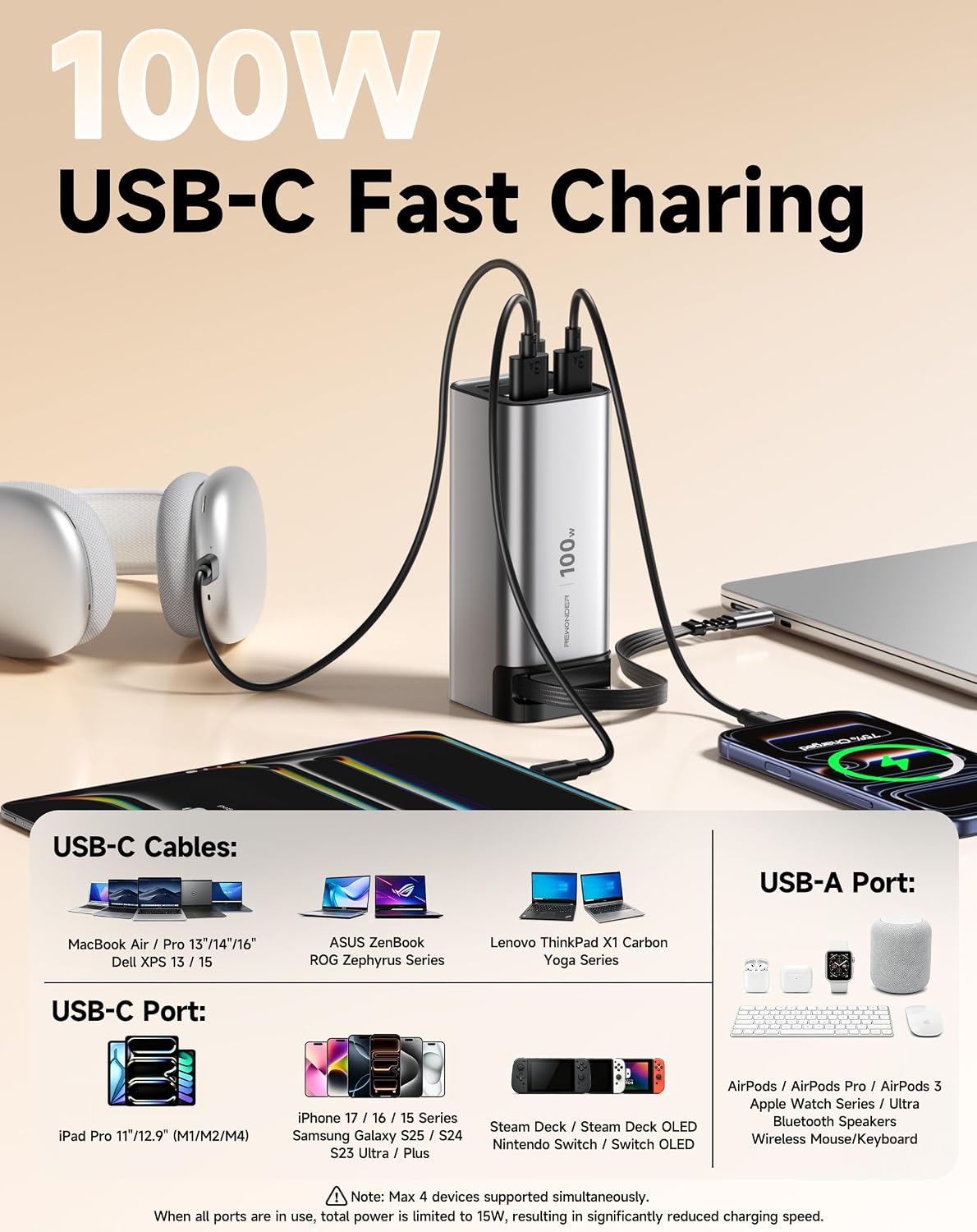 BANCO DE ENERGÍA DE 100 W DE CARGA RÁPIDA 20000 MAH, CABLE USB-C RETRÁCTIL - 7