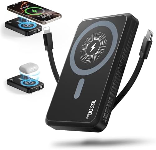 BANCO DE ENERGÍA INALÁMBRICO MAGNÉTICO 2025, CARGADOR PORTÁTIL DE 16800 MAH CON 2 CABLES INTEGRADOS, PANTALLA LED, BATERÍA - 7