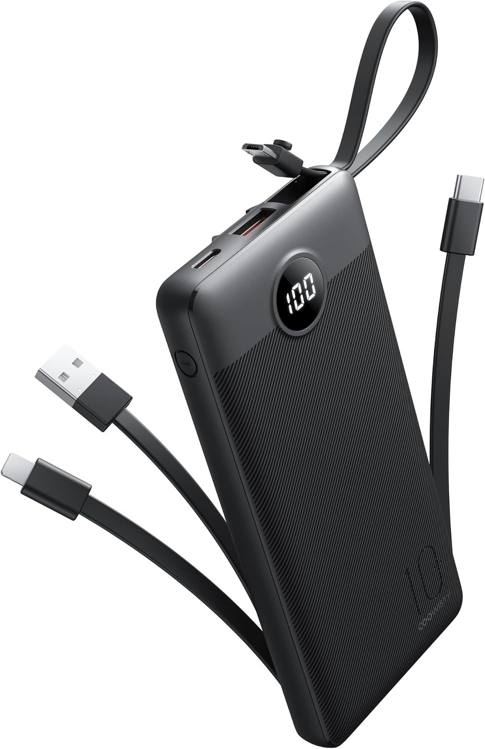 CARGADOR PORTÁTIL CON CABLES INTEGRADOS, BANCO DE ENERGÍA DELGADO DE 10000 MAH CON USB C, BATERÍA EXTERNA 5 SALIDAS 2 - 1
