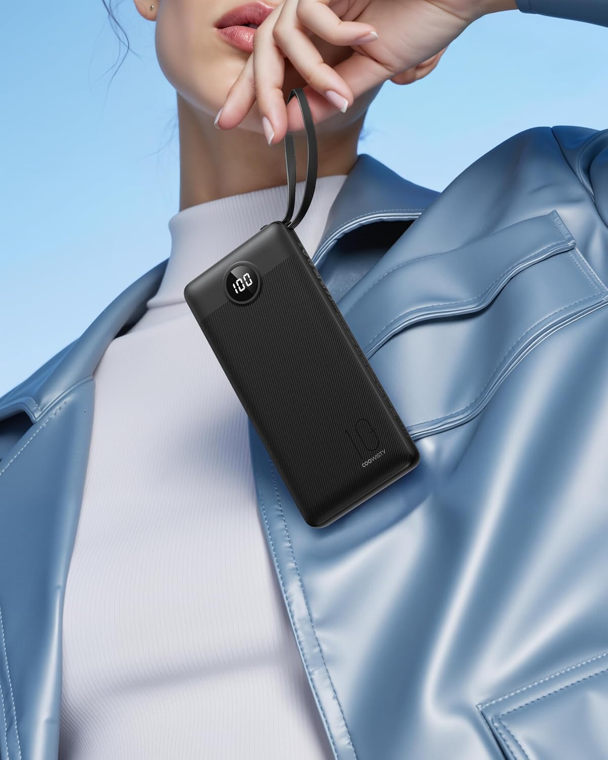 CARGADOR PORTÁTIL CON CABLES INTEGRADOS, BANCO DE ENERGÍA DELGADO DE 10000 MAH CON USB C, BATERÍA EXTERNA 5 SALIDAS 2 - 7