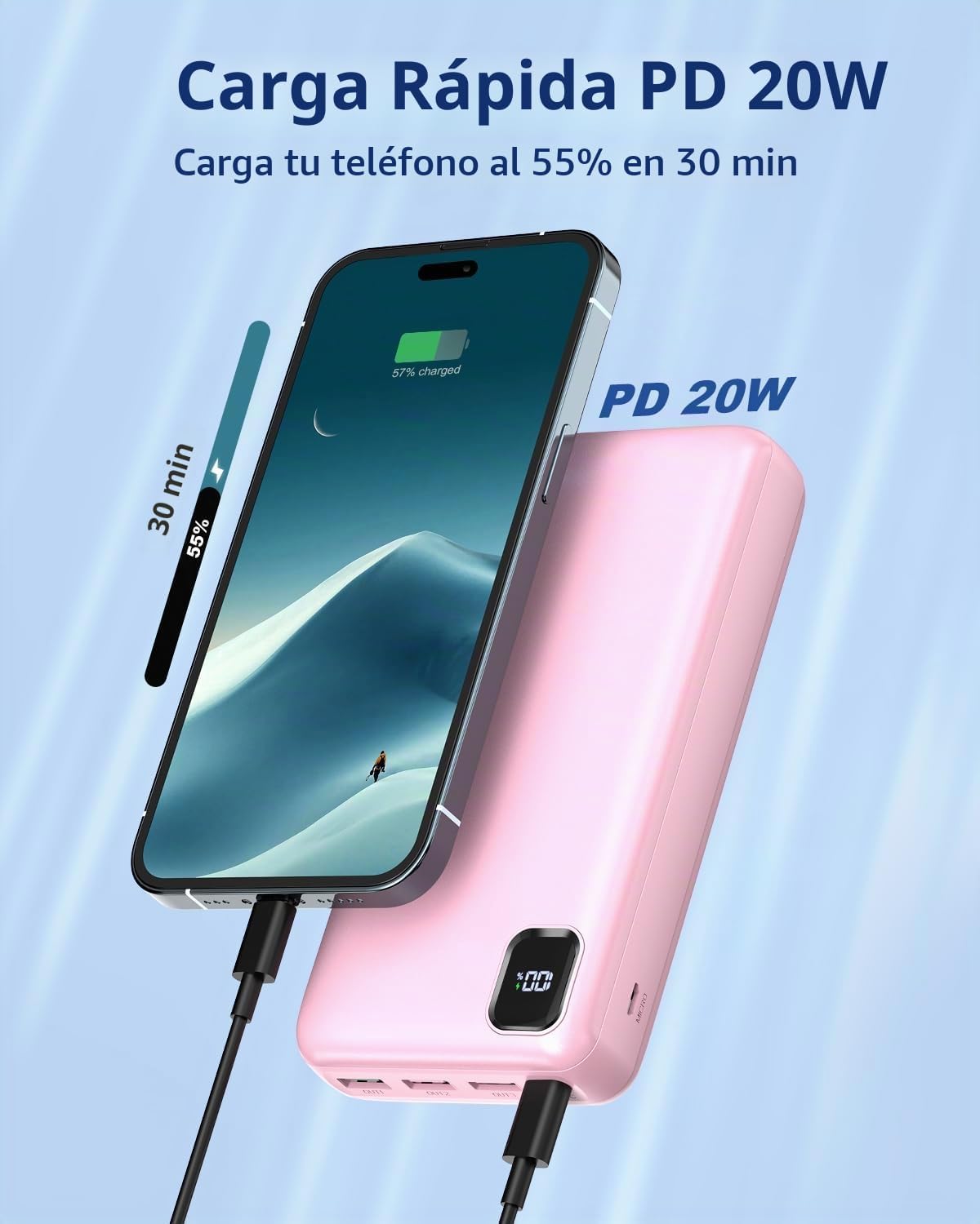CARGADOR PORTÁTIL DE 50000 MAH, CARGADOR DE BATERÍA EXTERNA DE CARGA RÁPIDA PD DE 30 W, BATERÍA EXTERNA DE ALTA CAPACIDAD - 2