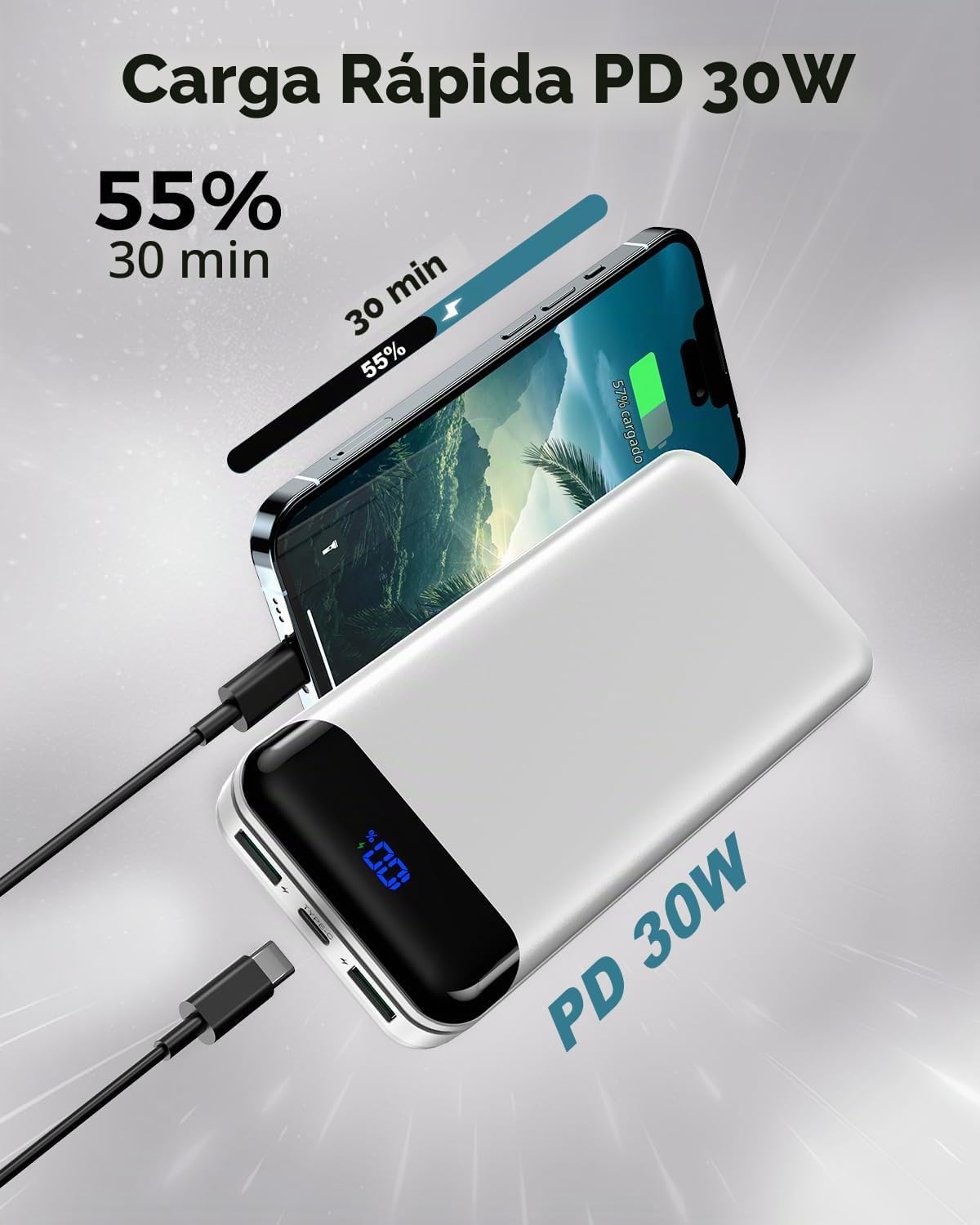 CARGADOR PORTÁTIL POWER BANK 40000MAH, PD 30W CARGA RÁPIDA - 2