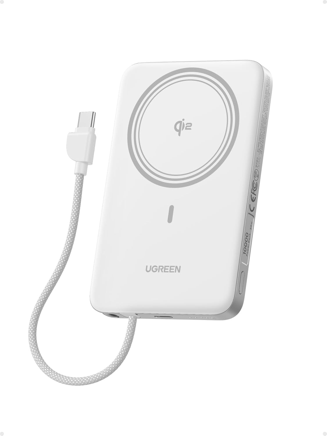 UGREEN MAGFLOW AIR QI2 - BANCO DE ENERGÍA MAGNÉTICO DE 10000 MAH, CARGADOR PORTÁTIL INALÁMBRICO DE 15 W CON CABLE USB-C - 1