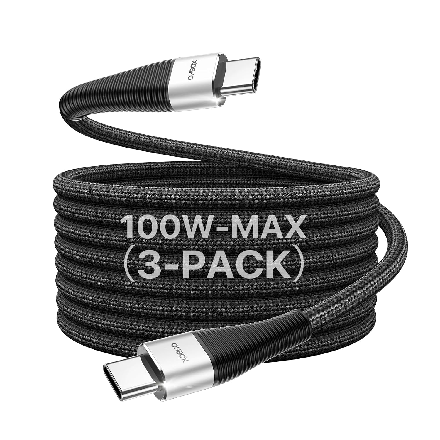 CABLE USB C A USB C DE 3 PIES, 100 W, TIPO C A C, CABLE DE CARGA RÁPIDA, PAQUETE DE 3 UNIDADES, COLOR NEGRO - 1