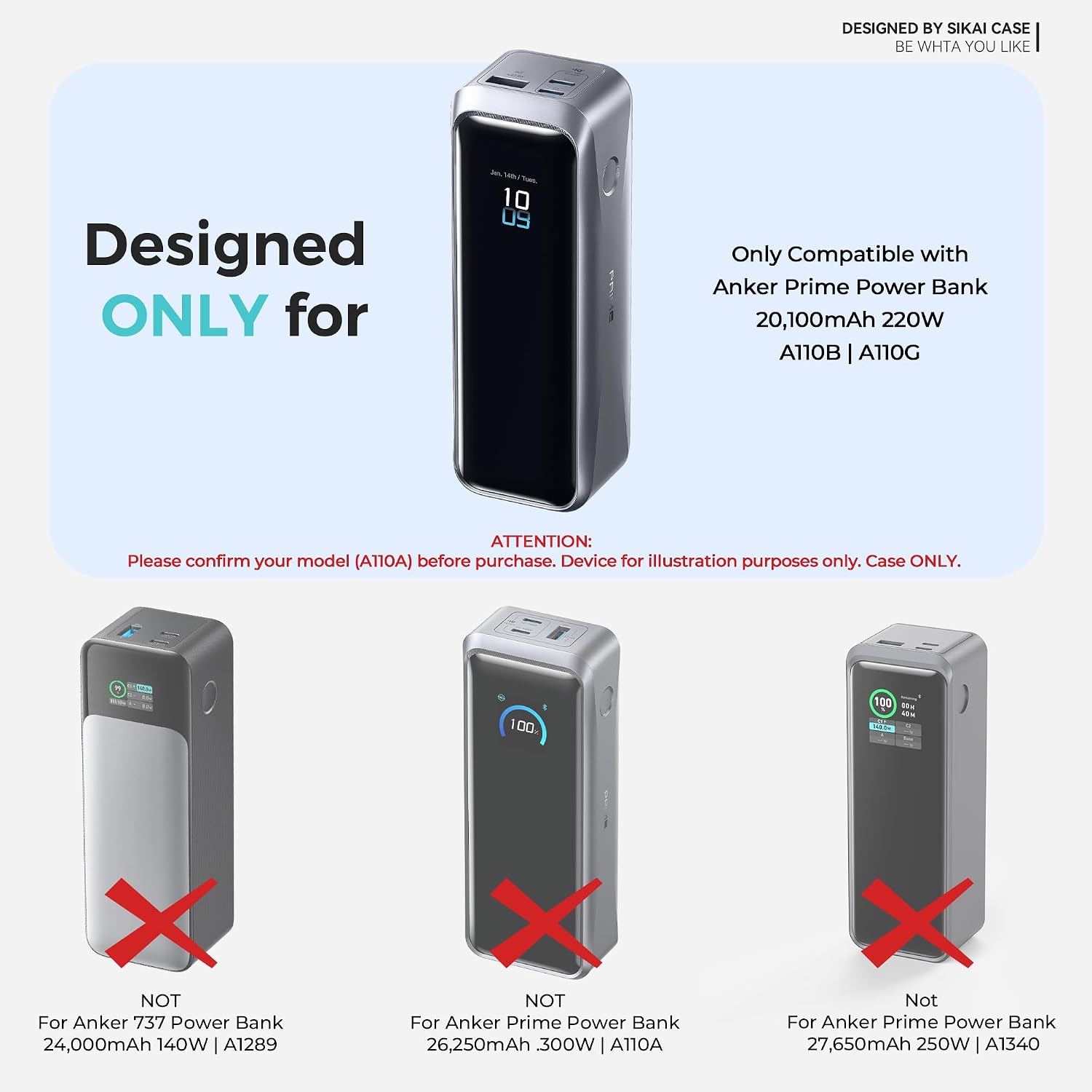 SIKAI CASE ANKER PRIME POWER BANK 20K 220W A110B/A110G FUNDA PROTECTORA DE VIAJE CON RECORTES DE PRECISIÓN PARA INSPECCIÓN - 2