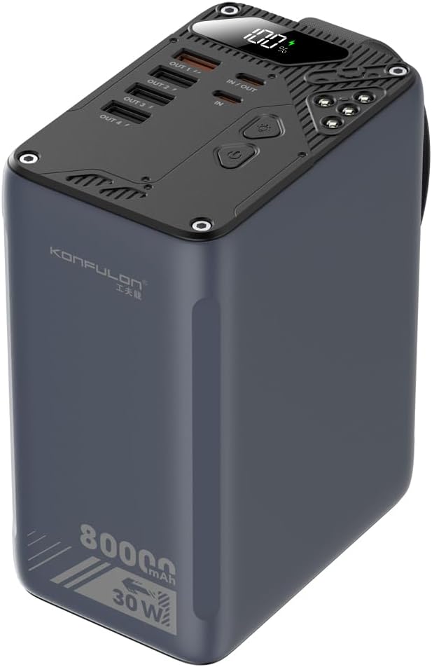 BATERÍA PORTÁTIL DE 80000 MAH PD DE 30 W DE ALTA CAPACIDAD, CARGA RÁPIDA, 22.5 W, USB, C, CON 5 SALIDAS Y PANTALLA LCD, - 1