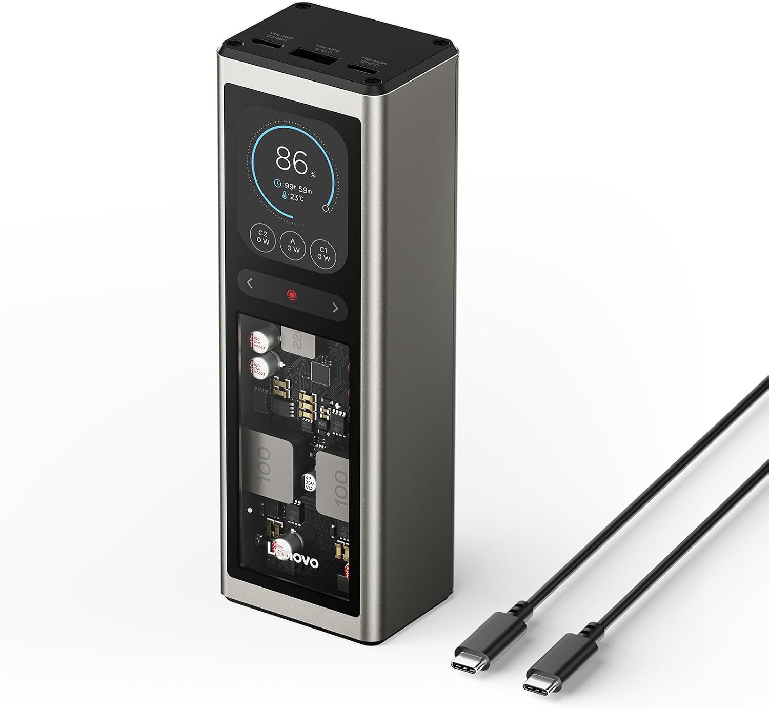 LENOVO BANCO DE ENERGÍA PORTÁTIL PARA PORTÁTIL, 20,000 MAH, 3 PUERTOS USB-C DE 140 W, CARGADOR HÍBRIDO DIGITAL, PANTALLA - 1