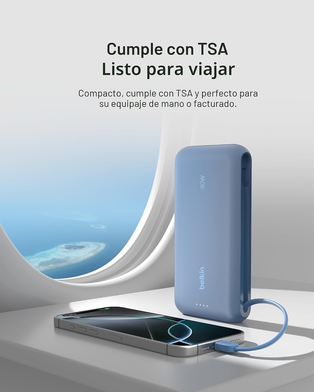 BELKIN CARGADOR PORTÁTIL, BANCO DE ENERGÍA CON CABLE INTEGRADO DE 20000 MAH 30W - CARGA RÁPIDA USB C POWER DELIVERY - IPHONE - 7