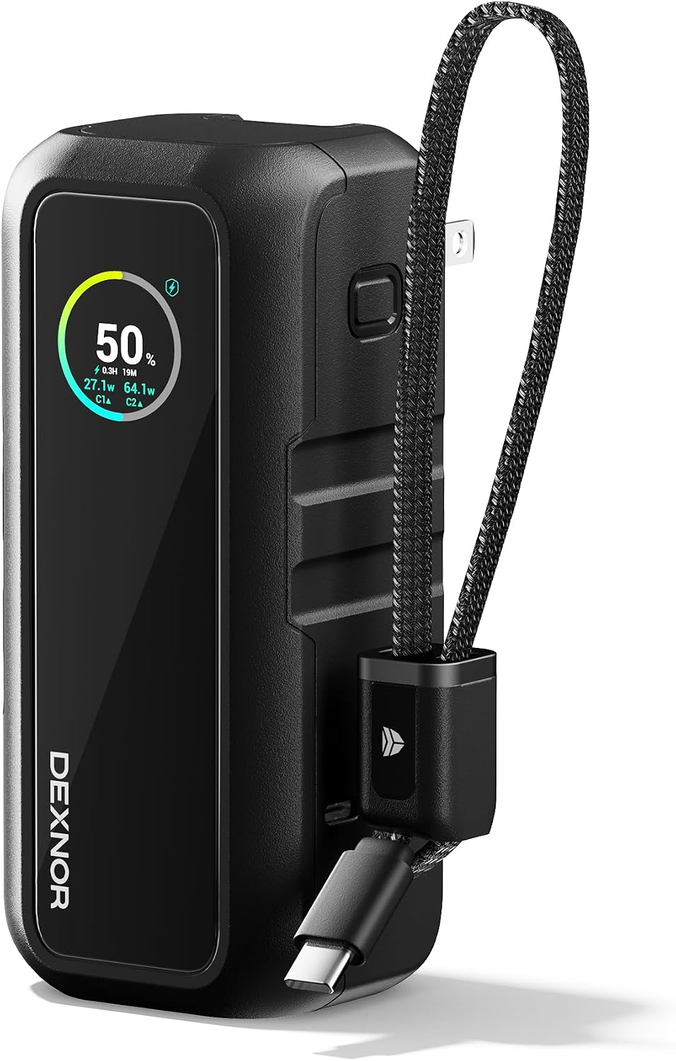 DEXNOR CARGADOR PORTÁTIL 3 EN 1, BANCO DE ENERGÍA DE 15,000 MAH 65 W CON ENCHUFE DE PARED DE CA PLEGABLE Y CABLE USB-C - 1