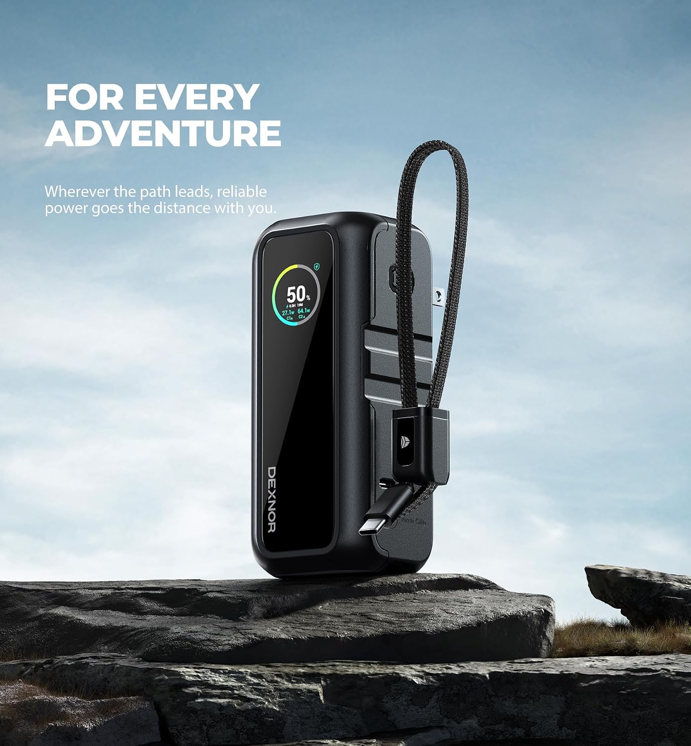 DEXNOR CARGADOR PORTÁTIL 3 EN 1, BANCO DE ENERGÍA DE 15,000 MAH 65 W CON ENCHUFE DE PARED DE CA PLEGABLE Y CABLE USB-C - 7