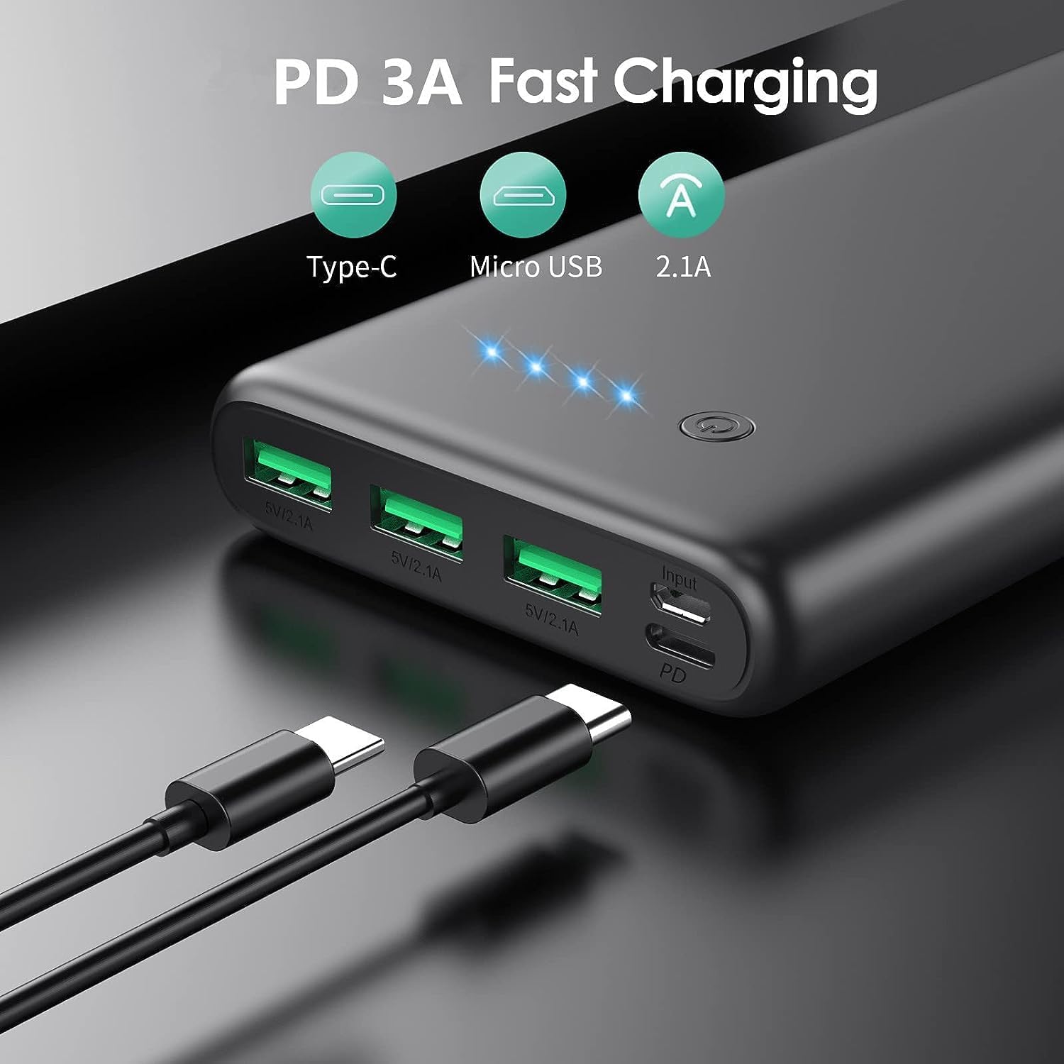 CARGADOR PORTÁTIL DE 36800 MAH, CARGADOR DE BATERÍA EXTERNA PD DE CARGA RÁPIDA USB C, 4 SALIDAS, 2 ENTRADAS, ESENCIALES - 2