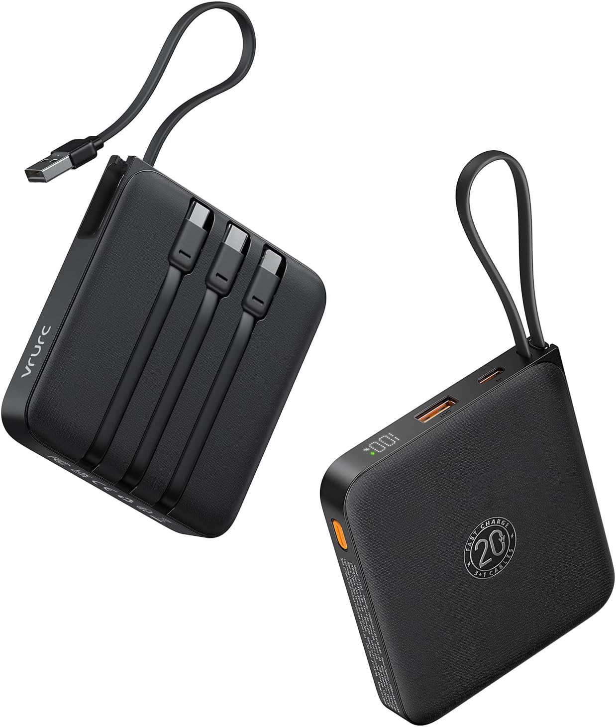 VRURC CARGADOR PORTÁTIL DE 20000 MAH DE CARGA RÁPIDA DE 20 W CON 4 CABLES INCORPORADOS - 1