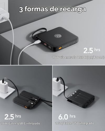 VRURC CARGADOR PORTÁTIL DE 20000 MAH DE CARGA RÁPIDA DE 20 W CON 4 CABLES INCORPORADOS - 7