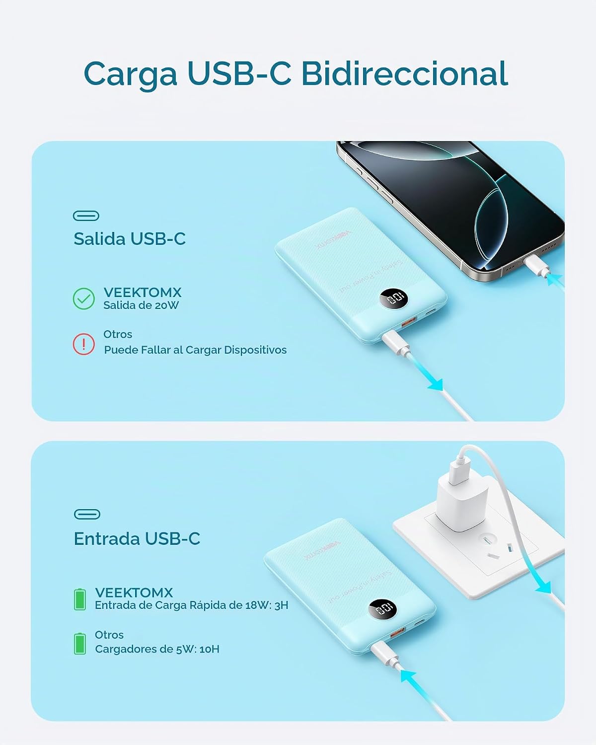 VEEKTOMX MINI BANCO DEL PODER 10000MAH, CARGADOR RÁPIDO 22.5W - 7