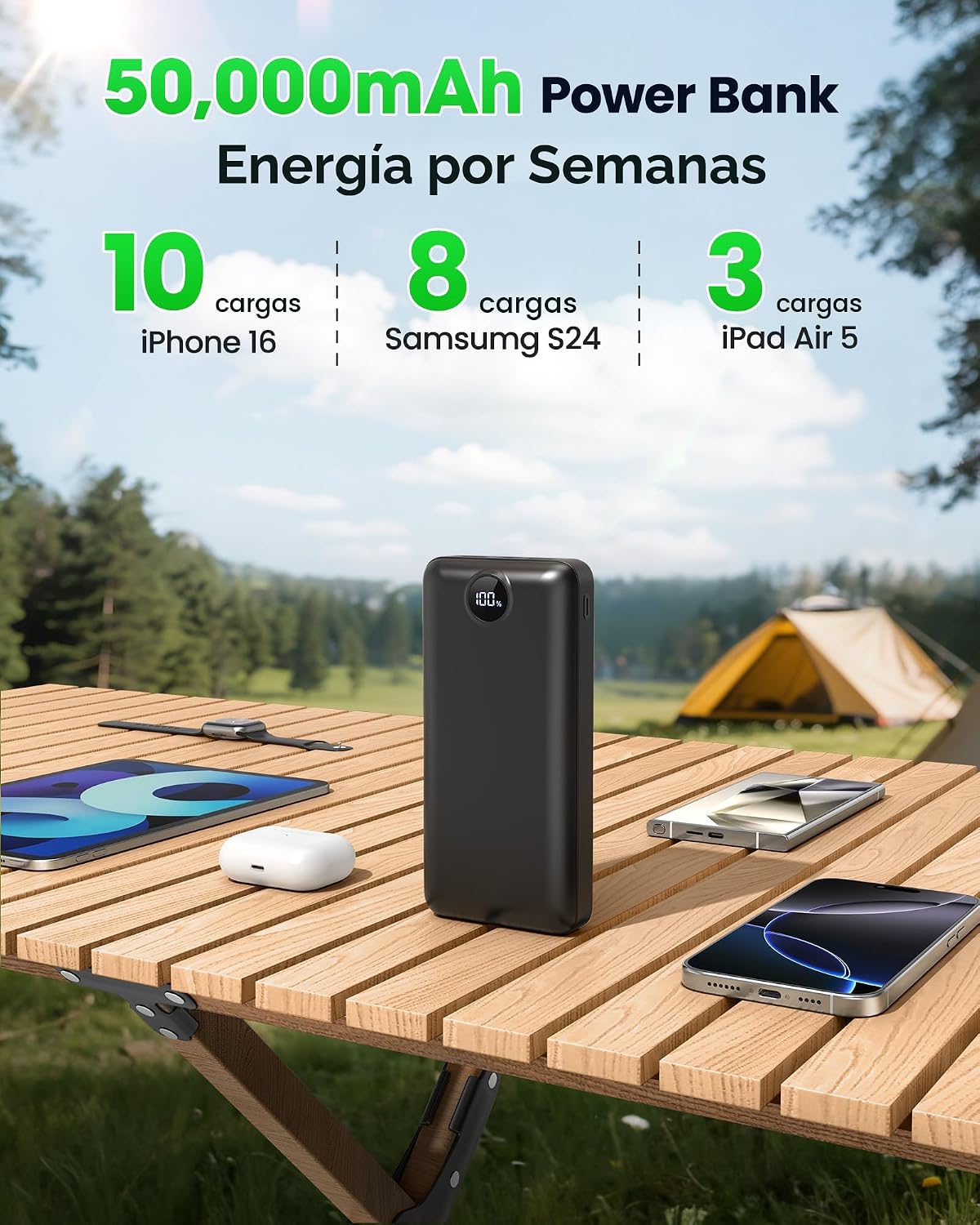 CARGADOR PORTÁTIL BANCO DE ENERGÍA 50000MAH 22.5W CARGA RÁPIDA USB C BATERÍA EXTERNA CARGADOR DE TELÉFONO CON PANTALLA - 2