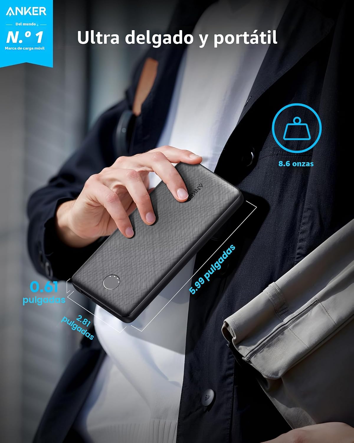 ANKER POWER BANK POWERCORE 10K , BATERÍA COMPACTA LISTA PARA VIAJAR DE 10,000 MAH CON TECNOLOGÍA DE CARGA POWERIQ, CARGA - 2