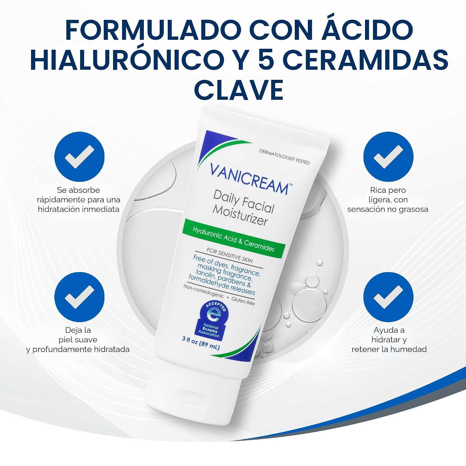 VANICREAM HIDRATANTE FACIAL DIARIO, CREMA FACIAL CON 5 CERMIDAS CLAVE Y ÁCIDO HIALURÓNICO, 3 ONZAS LÍQUIDAS, FORMULADA SIN - 4