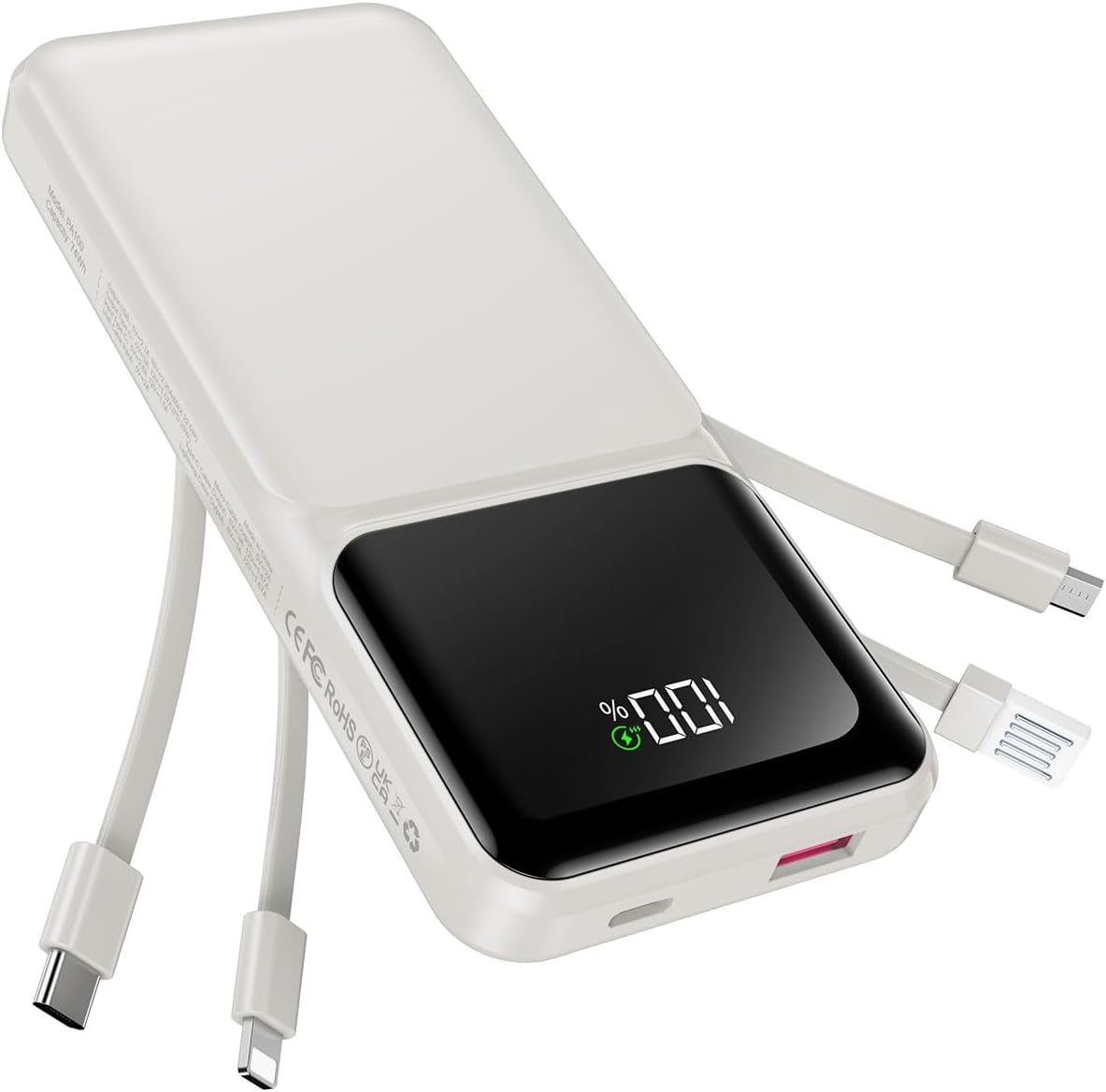 CARGADOR PORTÁTIL CON CABLE INTEGRADO DE 20000 MAH - PANTALLA LED USB C DE CARGA RÁPIDA DE 22.5 W, BATERÍA DELGADA, 5 - 1