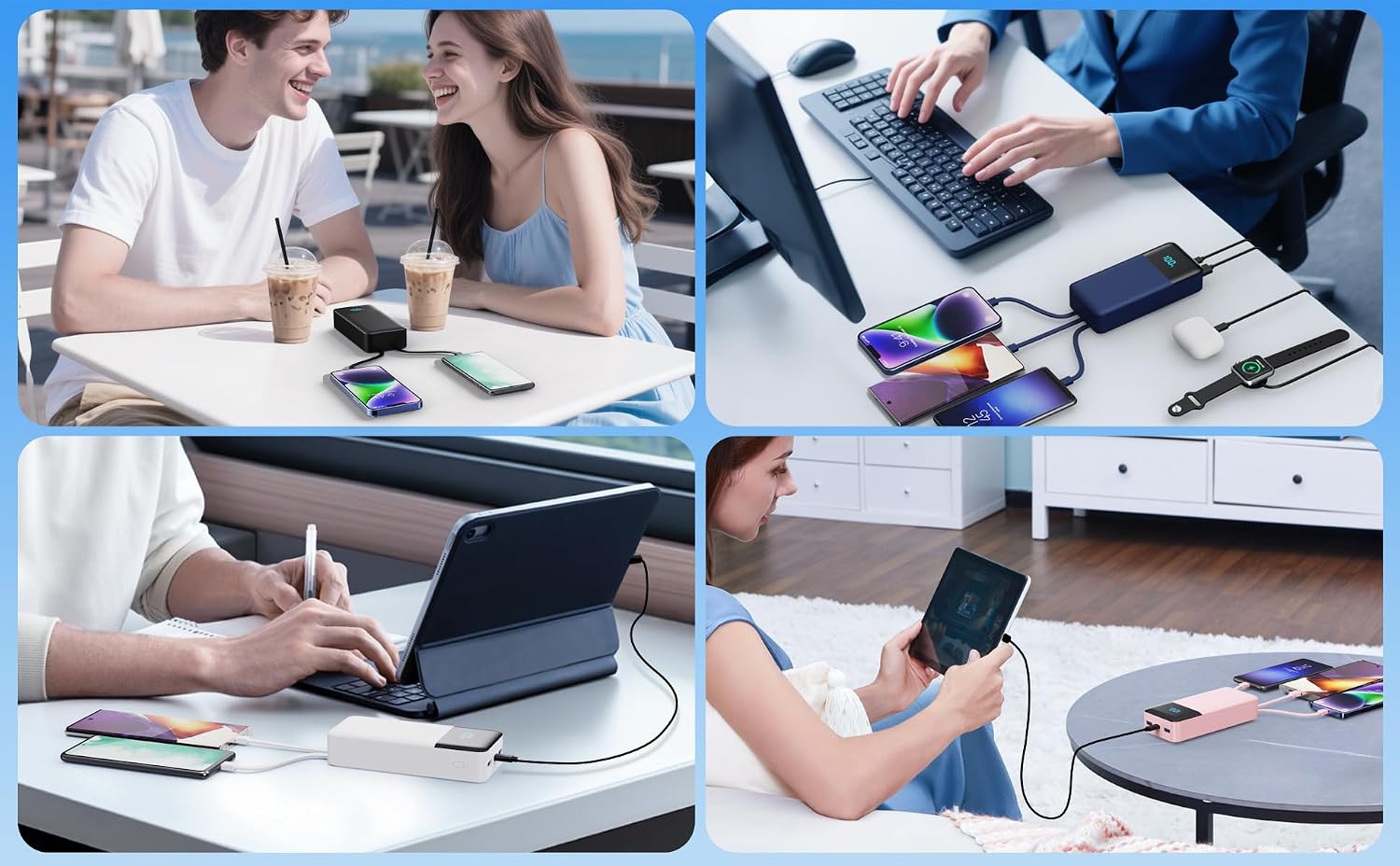 CARGADOR PORTÁTIL 50800MAH BANCO DE ENERGÍA CON 3 CABLES INCORPORADOS, PAQUETE DE BATERÍA USB C DE CARGA RÁPIDA DE 25W PD - 7