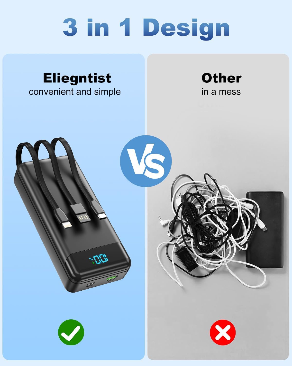 CARGADOR PORTÁTIL 40000MAH POWER BANK - PD 22.5W PAQUETE DE BATERÍA DE CARGA RÁPIDA, CARGADOR DE TELÉFONO CON CABLE - 2