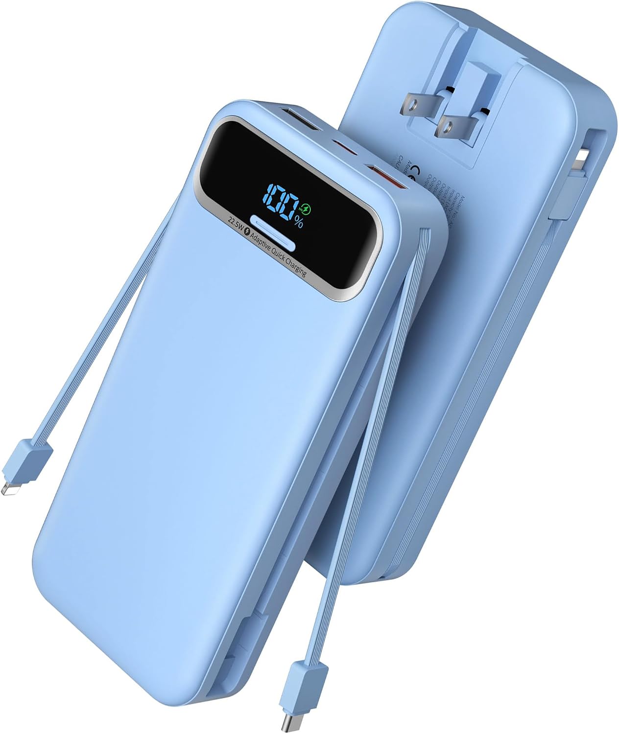 CARGADOR PORTÁTIL CON CABLES INTEGRADOS Y ENCHUFE DE PARED DE CA, PD20W Y SCP22.5W USB-C CARGA SÚPER RÁPIDA, CARGA - 1