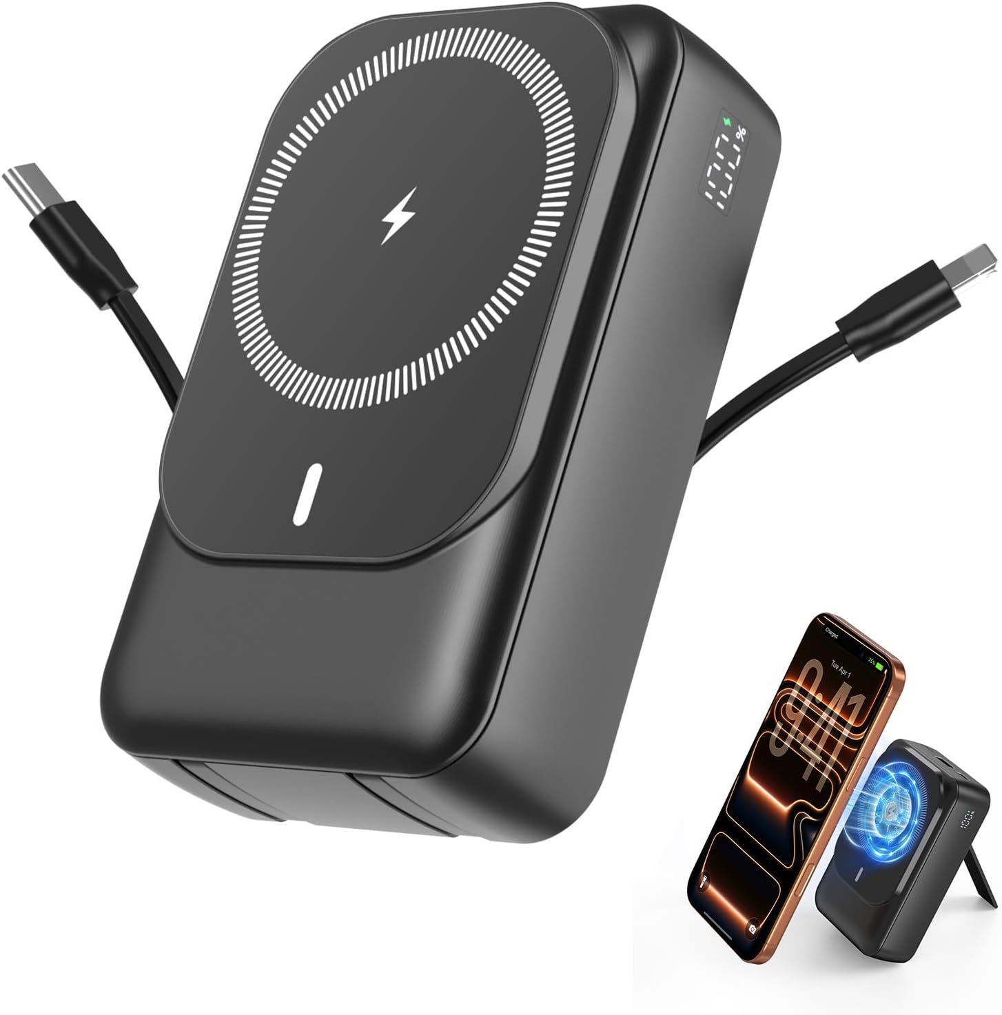 CARGADOR PORTÁTIL MAGNÉTICO INALÁMBRICO DE 26800 MAH, PD 22.5 W TIPO C, CARGA RÁPIDA, 5 SALIDAS, PAQUETE DE BATERÍA - 1