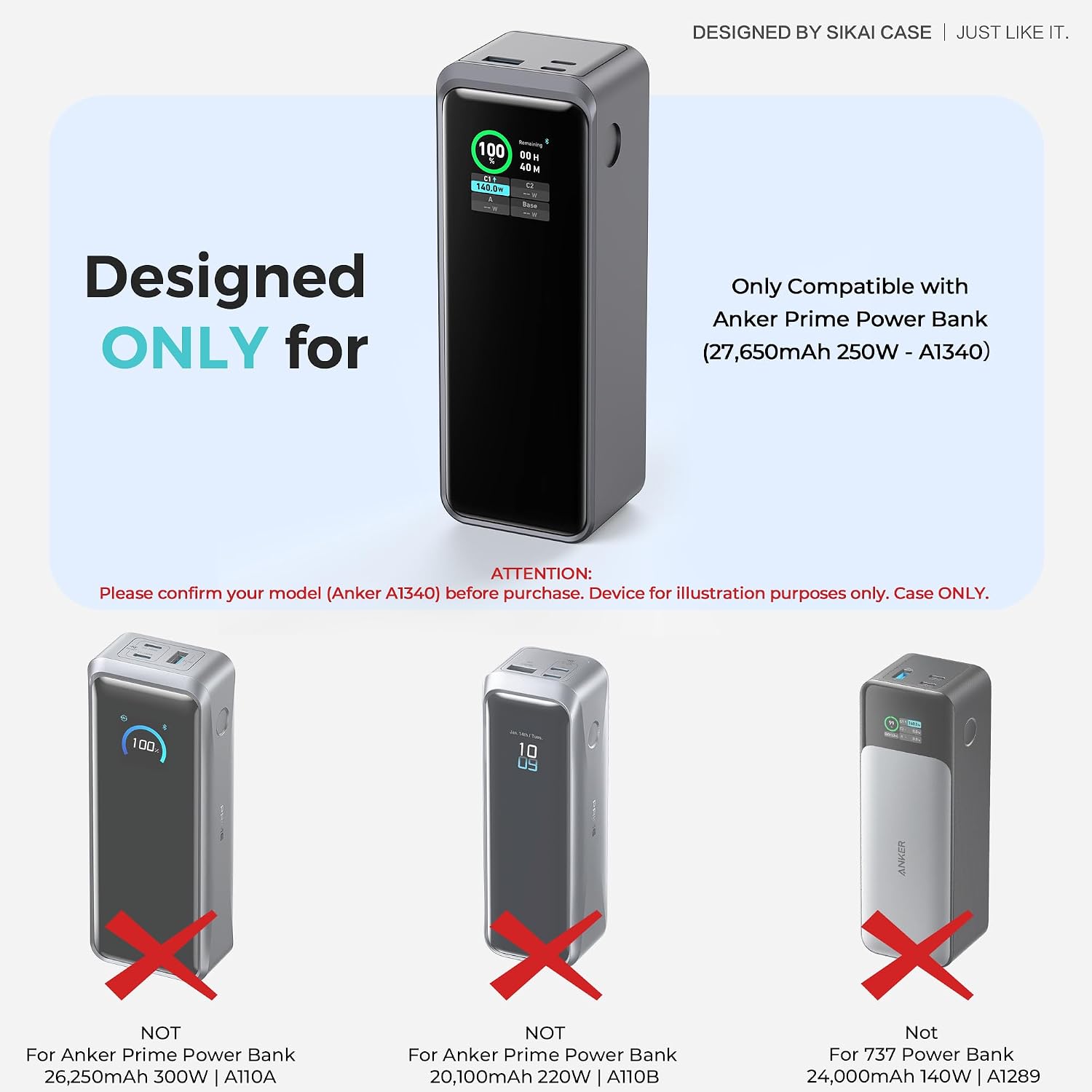 ANKER - FUNDA DE SILICONA PARA BANCO DE ENERGÍA ANKER PRIME DE 27,650 MAH, 250 W, AGUJERO DE TUERCA DE 1/4 PULGADAS, - 2