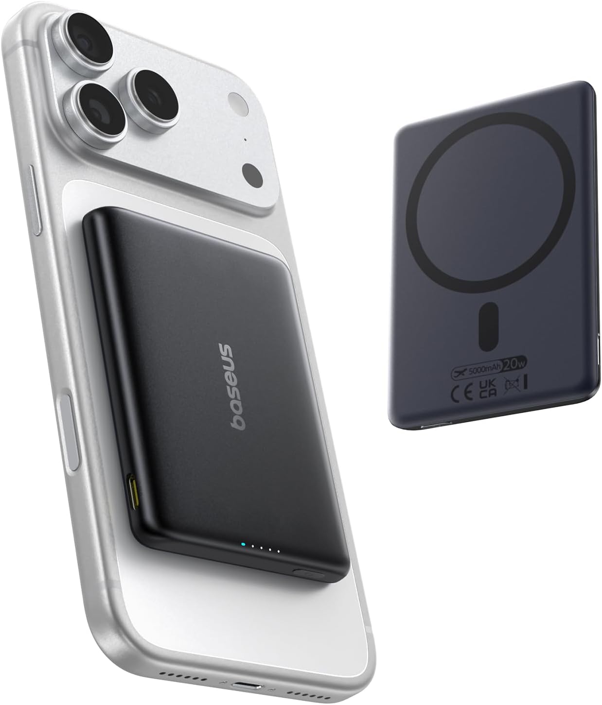 BASEUS PICOGO POWER BANK, CARGADOR INALÁMBRICO MAGNÉTICO MÁS PEQUEÑO DE 5,000 MAH CON CABLE TRENZADO USB-C, BATERÍA PORTÁTIL - 1