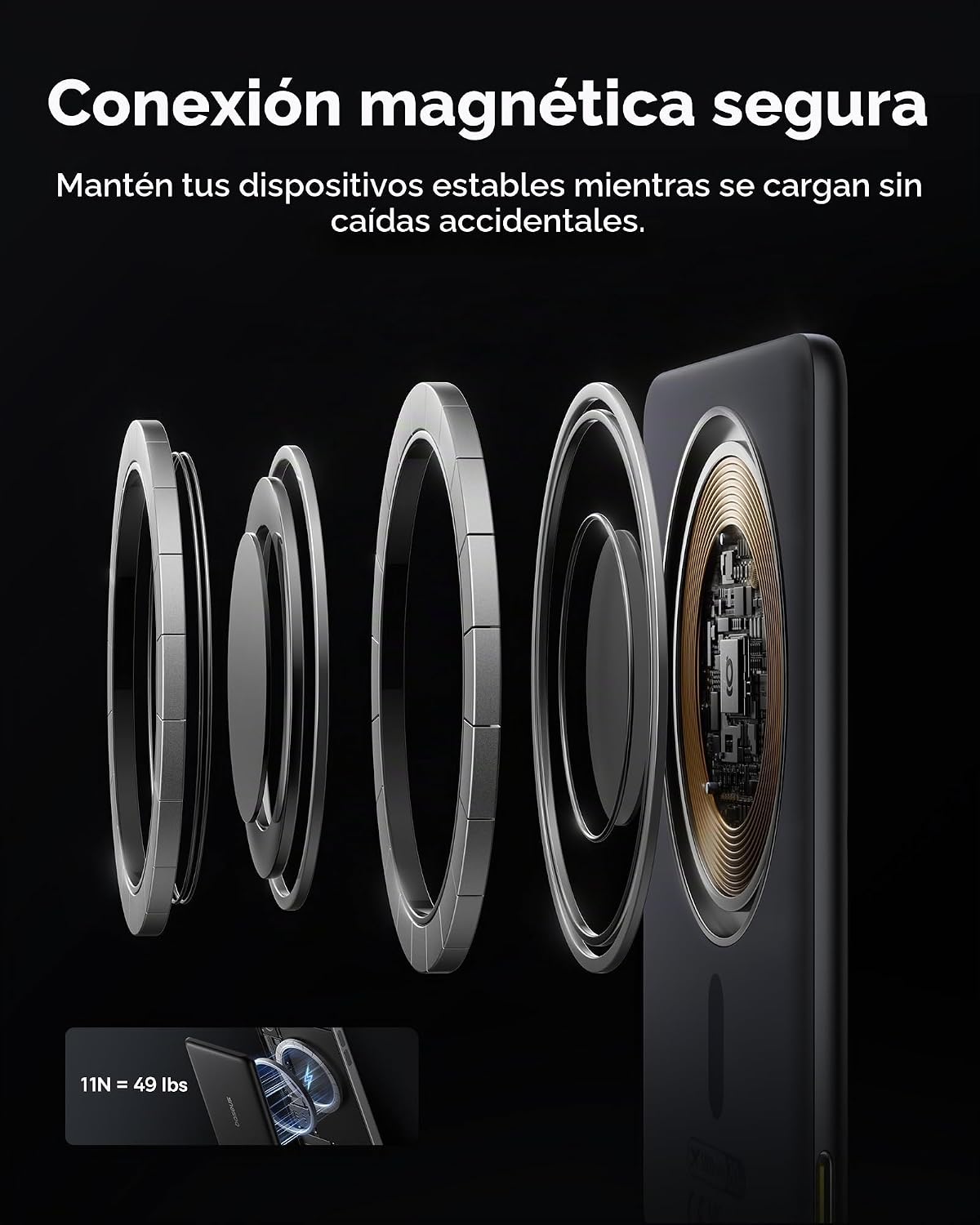 BASEUS PICOGO POWER BANK, CARGADOR INALÁMBRICO MAGNÉTICO MÁS PEQUEÑO DE 5,000 MAH CON CABLE TRENZADO USB-C, BATERÍA PORTÁTIL - 7