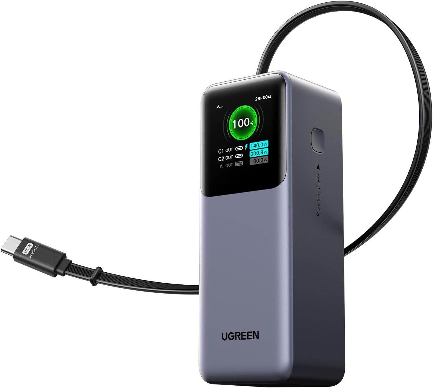 UGREEN NEXODE 20000MAH 165W POWER BANK PARA MACBOOK PRO 16, CABLE - 1