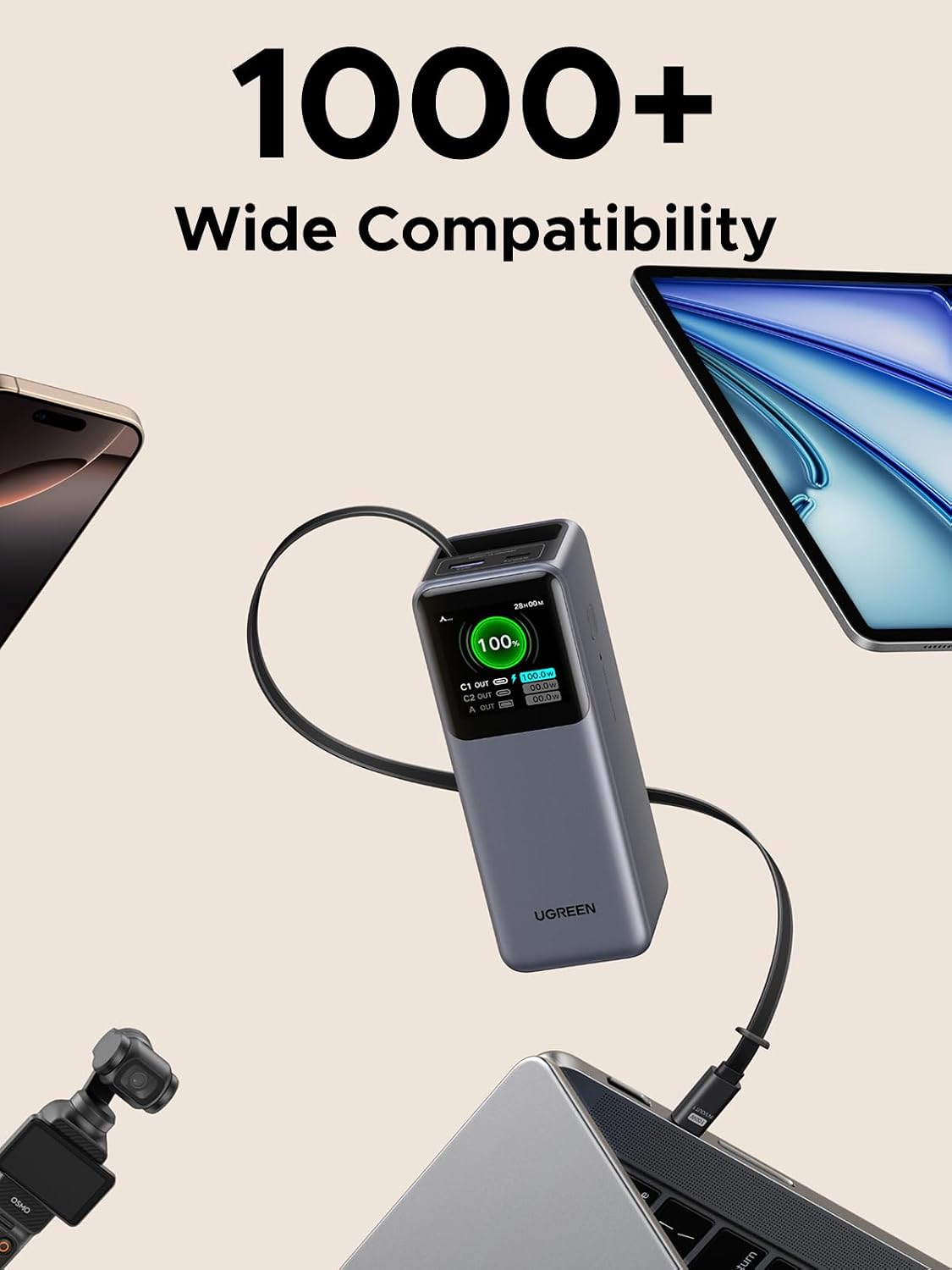 UGREEN NEXODE 20000MAH 165W POWER BANK PARA MACBOOK PRO 16, CABLE - 7