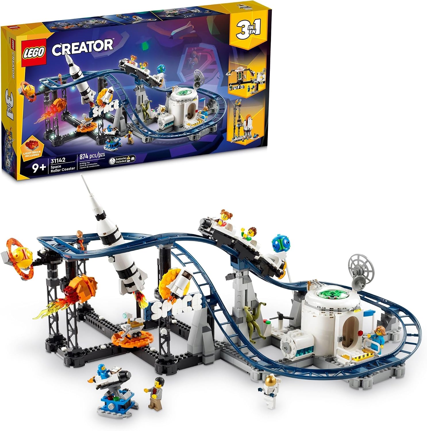 LEGO CREATOR 31142 - JUEGO DE CONSTRUCCIÓN DE MONTAÑA RUSA ESPACIAL 3 EN 1 CON MONTAÑA RUSA, TORRE DE CAÍDA, CARRUSEL Y 5 - 1