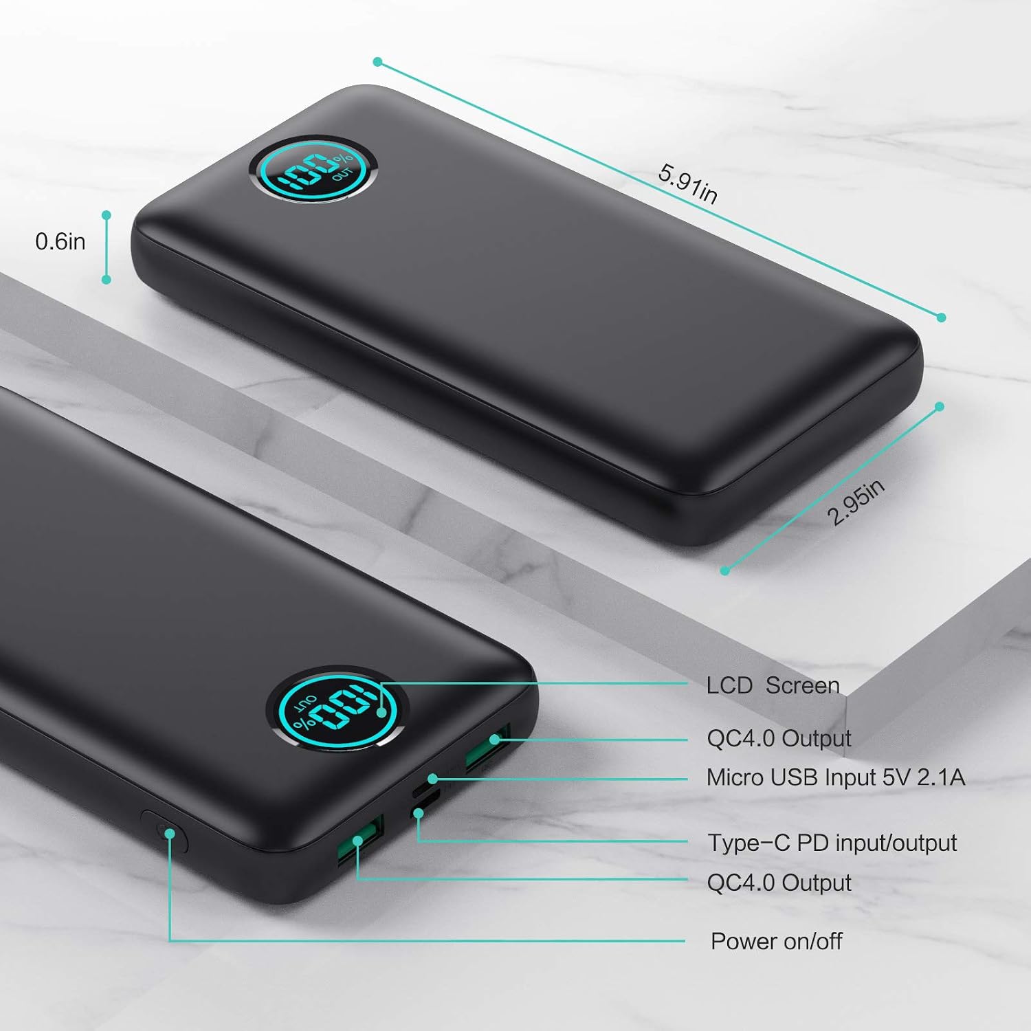 CARGADOR PORTÁTIL DE 30,800 MAH POWERBANK CON 3 SALIDAS, 25 W PD DE CARGA RÁPIDA QC 4.0 CARGADOR DE BATERÍA DE CARGA RÁPIDA - 2