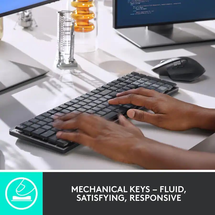 LOGITECH MX TECLADO MECÁNICO MECÁNICO INALÁMBRICO DE TAMAÑO COMPLETO, INTERRUPTORES TÁCTILES SILENCIOSOS, TECLAS - 2