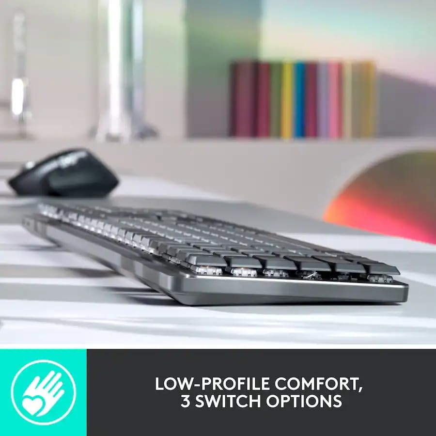 LOGITECH MX TECLADO MECÁNICO MECÁNICO INALÁMBRICO DE TAMAÑO COMPLETO, INTERRUPTORES TÁCTILES SILENCIOSOS, TECLAS - 4