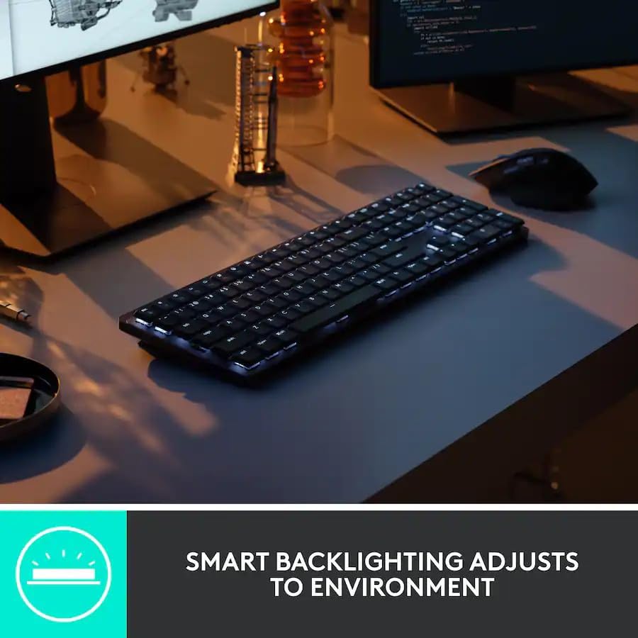 LOGITECH MX TECLADO MECÁNICO MECÁNICO INALÁMBRICO DE TAMAÑO COMPLETO, INTERRUPTORES TÁCTILES SILENCIOSOS, TECLAS - 5