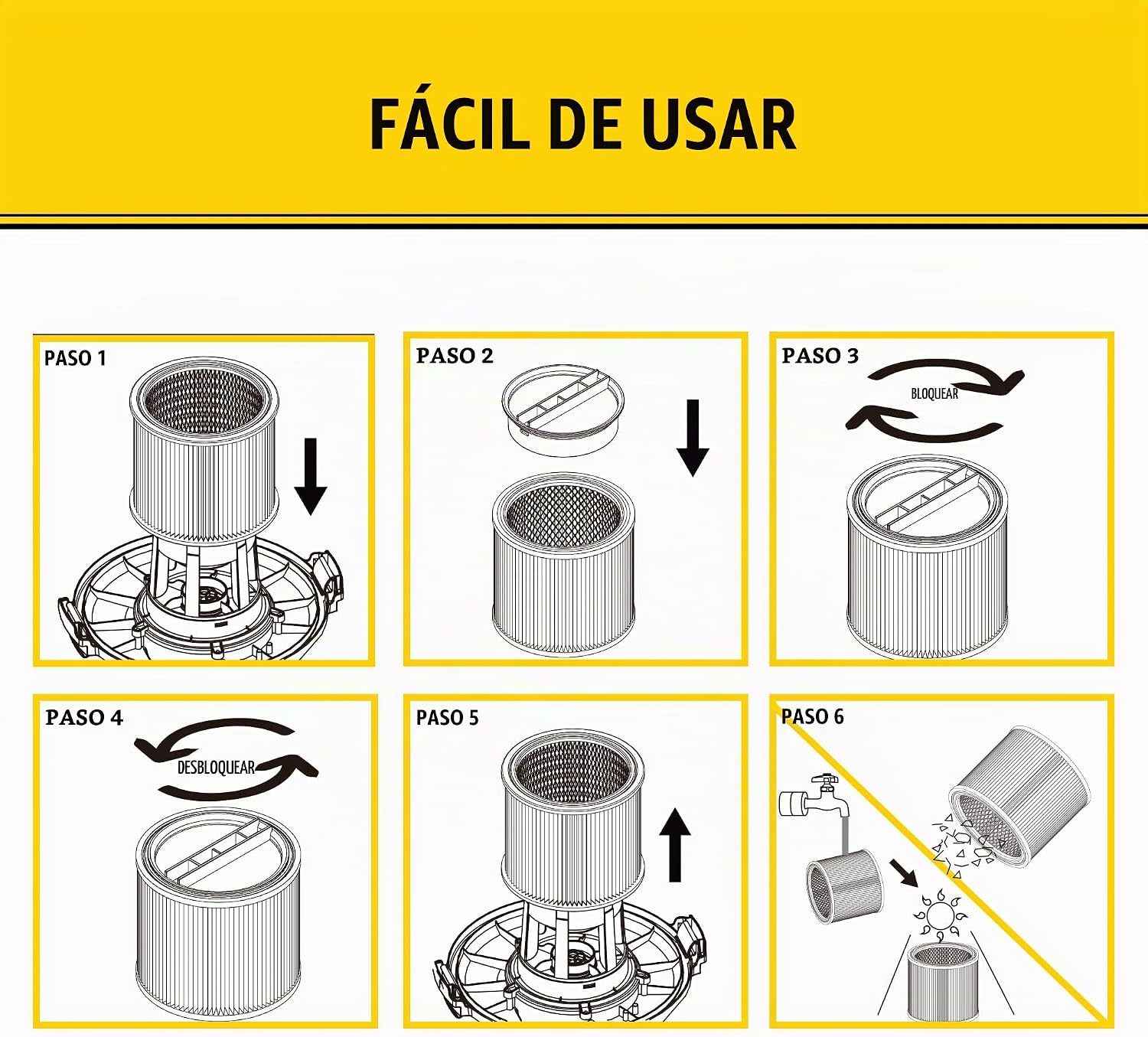STANLEY FILTRO DE ASPIRADORA DE REPUESTO 08-2501, APTO PARA LA MAYORÍA DE ASPIRADORAS EN SECO Y HÚMEDO DE 5 A 18 GALONES, - 7