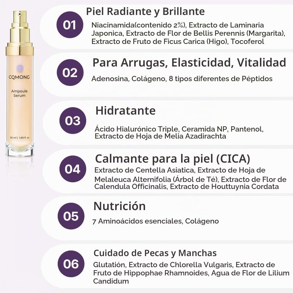 AMPOLLA - SUERO FACIAL DE 1.69 FL OZ PARA PIEL BRILLANTE, HIDRATANTE, ARRUGAS, MANCHAS OSCURAS, MANCHAS E - 4