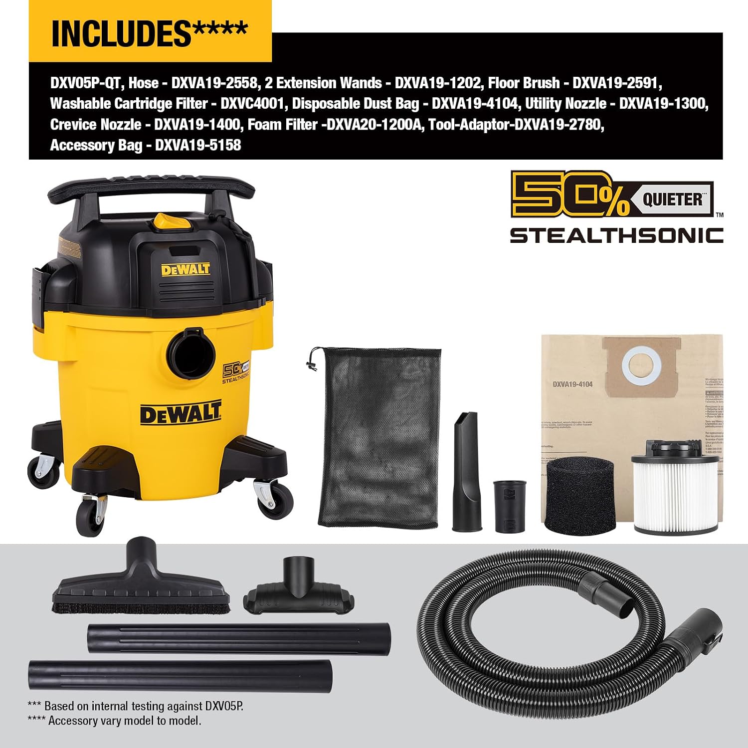 DEWALT STEALTHSONIC DXV05P-QT - ASPIRADORA ULTRA SILENCIOSA DE 5 GALONES - 2