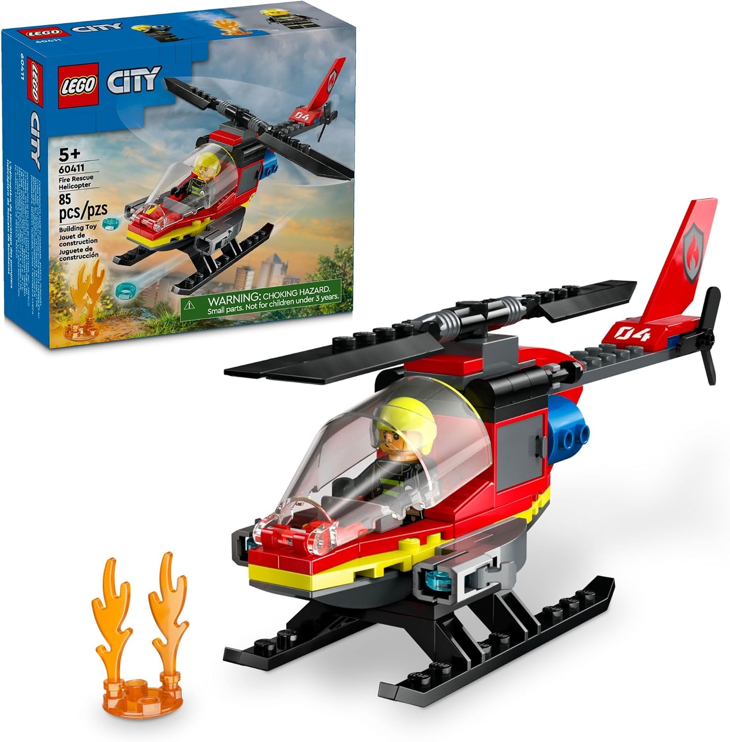LEGO CITY FIRE RESCUE HELICÓPTERO DE RESCATE DE BOMBEROS DE JUGUETE, SET DE CONSTRUCCIÓN CON PILOTO MINIFIGURA DE BOMBERO, - 1