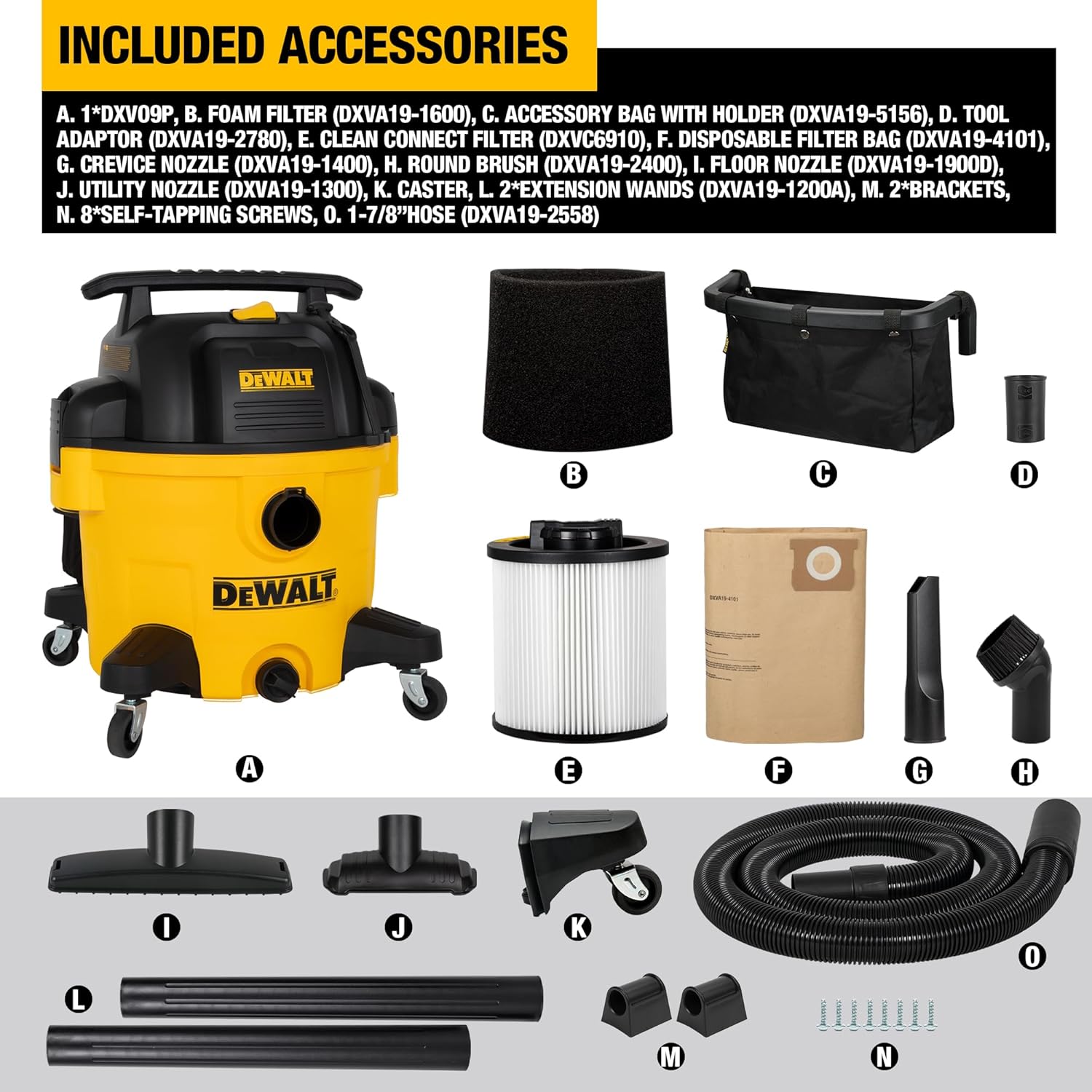 DEWALT DXV09P - ASPIRADORA EN HÚMEDO Y SECO DE 9 GALONES, COLOR AMARILLO - 7