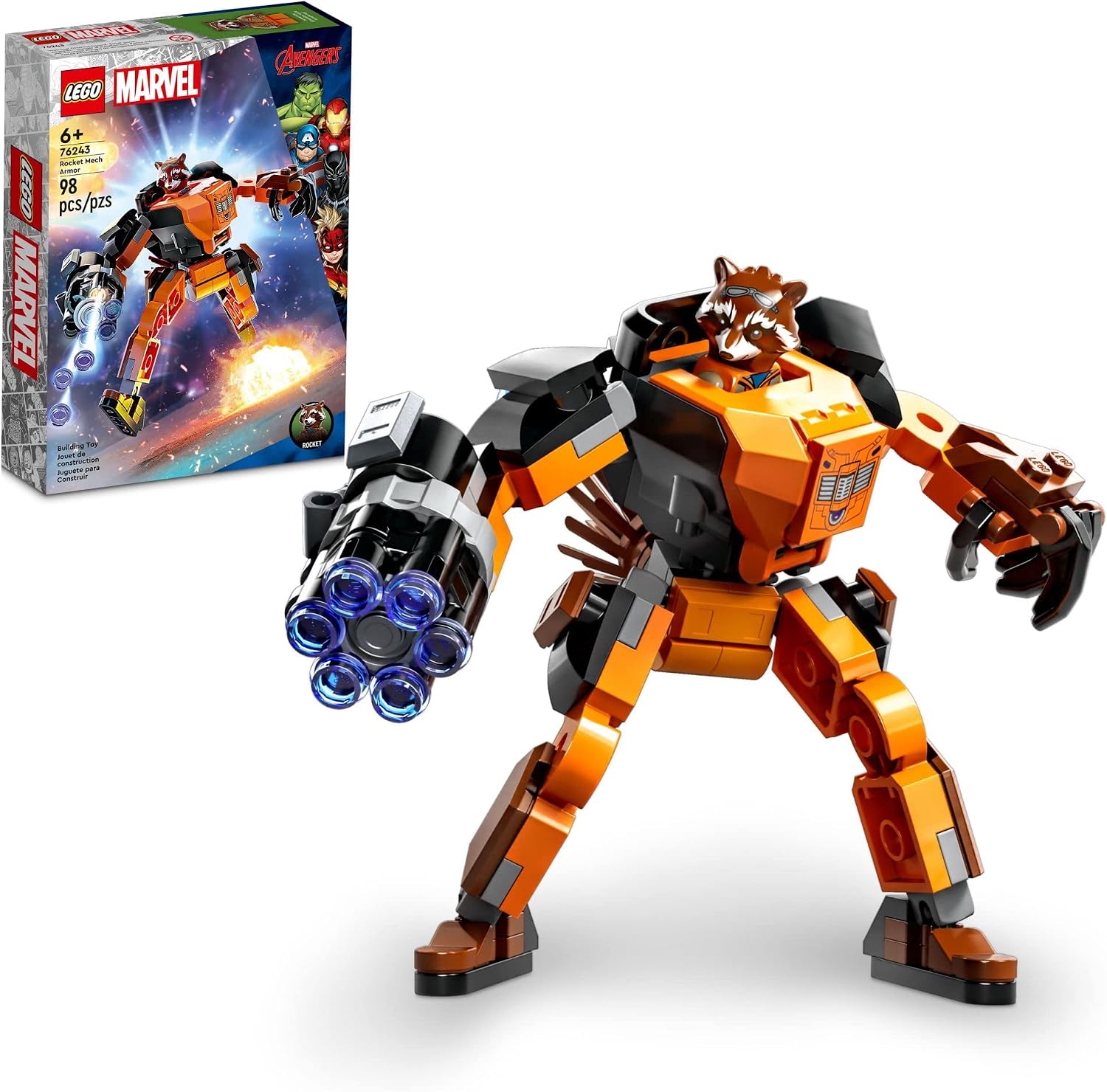LEGO MARVEL ROCKET MECH ARMOR SET 76243, GUARDIANES DE LA GALAXIA RACOON - FIGURA DE ACCIÓN PARA CONSTRUIR, JUGUETE - 1